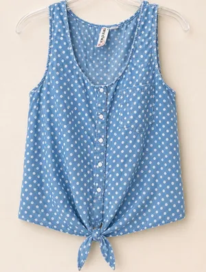 Mimi Chica Polka Dot Tie Top, Size Medium thumbnail 6