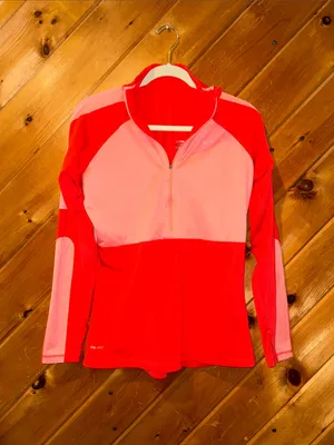 Nike Pro hyper warm shield half-zip athletic top in pink colorblock thumbnail 2
