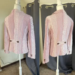 Cabi Captain's Seersucker Striped 2-Button Blazer Womens 10 Red White thumbnail 11