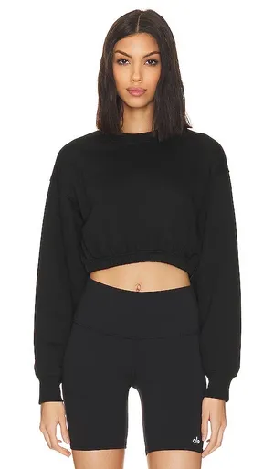 Alo Yoga Devotion Black Cropped Long Sleeve Crewneck Sweatshirt Small thumbnail 1