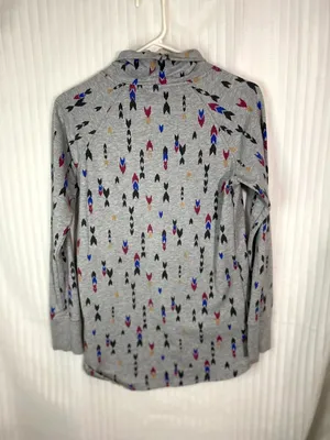 Patagonia Organic Cotton Long Sleeve Top Womens Small Gray Arrow Print Cowl Neck thumbnail 5