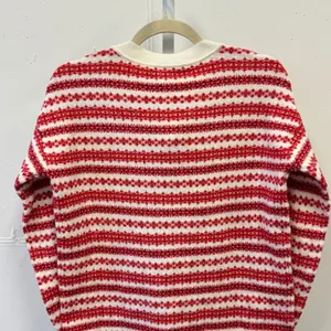 NWT LOFT‎ Women's Fair Isle Striped Crew Neck Sweater Red White XS S/766805 thumbnail 6