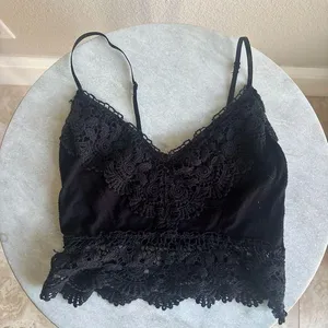 Ecote Black Lace Crop Top with Scalloped Trim thumbnail 1