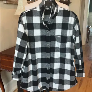 Eddie Bauer Micro fleece Button Up Shirt Black White Buffalo Check Oversized thumbnail 3