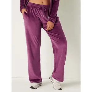 Victoria's Secret Pink Velvet Velour Maroon Heritage Sweatpants Soft Pant XL thumbnail 6
