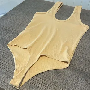 Abercrombie & Fitch Pale Yellow Orange Ribbed Bodysuit S thumbnail 6