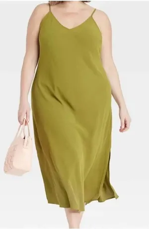 ✨A New Day Olive Green Cami Slip Sz Medium Dress✨ thumbnail 1