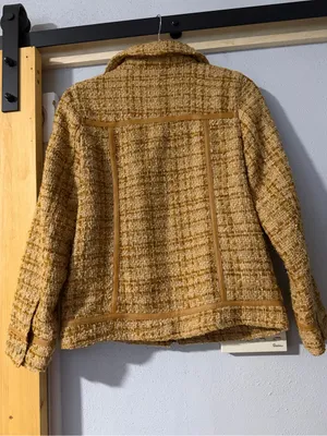 Bradley by Bradley Bayou Y2K Wool Metallic Tweed & Genuine Leather Zip Jacket XS thumbnail 11