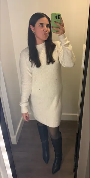 NWOT Abercrombie & Fitch Mock Neck Sweater Knit Dress L Large White thumbnail 1
