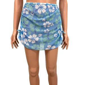 XS S hibiscus floral sheer mesh stretch ruched swim cover skirt SW2 3512 thumbnail 9
