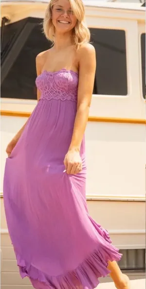 Free People Lavender Strapless Lace Maxi Dress thumbnail 1