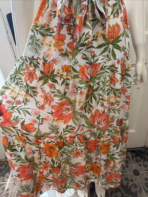 Petal&Pup Floral Halter Maxi Dress in White with Orange & Green Size 4 thumbnail 9