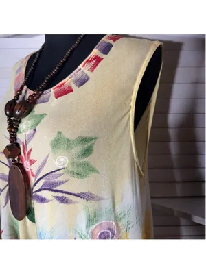 Vintage boho tunic mini dress beach cover up tropical resort cruise travel M L thumbnail 5