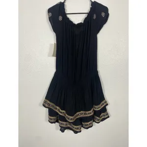 Boston Proper Black Embroidered Beaded Mini Floral Dress Scoop Neck Size S thumbnail 10