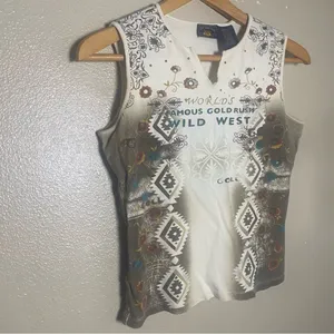 Vintage Route 66 White Tank Top with Brown Ombre‎ 2000s size small stretch thumbnail 2