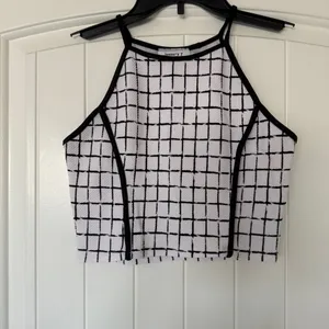 🔥 Y2K Minimalist Grid Print Halter Crop Top | Black & White Aesthetic | Size S 🔥 thumbnail 5