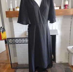 Lulu’s Farah Black Polka Dot Flutter Sleeve Midi Wrap Dress thumbnail 3