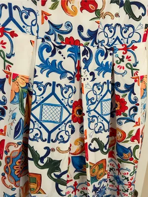 Dalia Macphee Floral Mosaic Tile Print Sleeveless Shoulder Tie Dress Pleat Skirt thumbnail 6