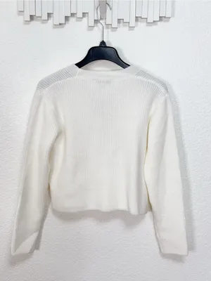 Miss Sparkling White Cropped Cardigan with Removable Black Velvet Bow Pin thumbnail 6