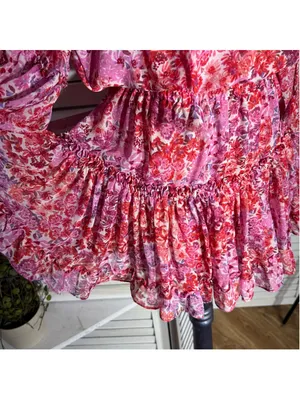 Misa Los Angeles chiffon babydoll floral mini dress Angel sleeves boho Fairy XS thumbnail 6