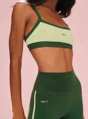 SET Active NWOT Sportbody Green Sports Bra & Biker Shorts Set thumbnail 1
