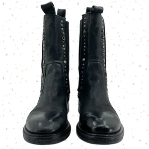 A.S.98 Studded Black Leather Boots Tall Chelsea Fall Boho Edgy Biker Fit Size 37 thumbnail 7