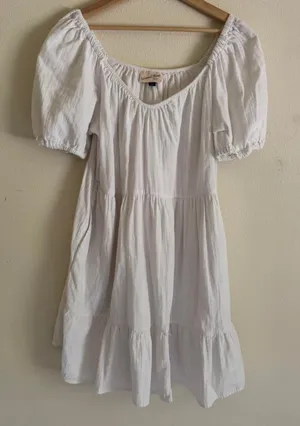 Universal Threads White Cotton Muslin Tiered Puff Sleeve Boho Mini Dress Large thumbnail 1