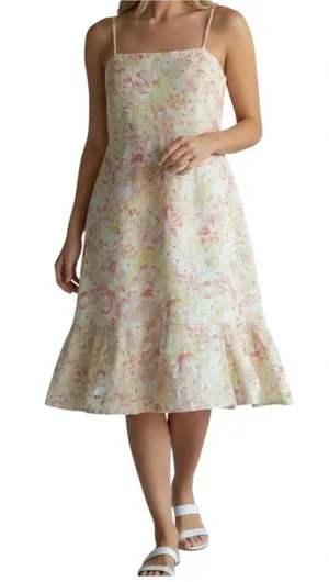 Ann Taylor floral linen midi sundress with vertical pintuck bodice thumbnail 1