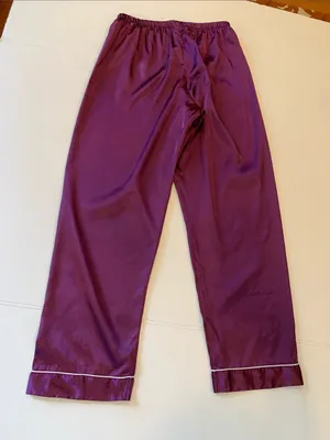 Women’s Small Purple Satin Button Front Long Sleeve Top and Pants Pajama Set thumbnail 5