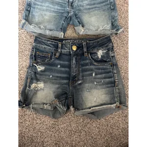 American Eagle Denim Shorts Bundle Hi-Rise Shortie‎ Midi Distressed Blue Size 0 thumbnail 2
