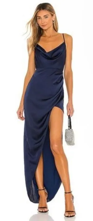 REVOLVE NBD Shelby Gown Satin In Navy Blue‎ Size XXS thumbnail 1