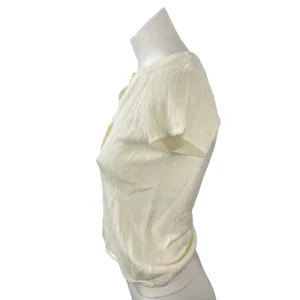 WAYF Women's Cream Wool Ribbed Button Down Shirt Blouse Cardigan Sweater Top S thumbnail 3