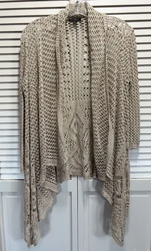 Deb Beige Open‎ Knit Shawl Neck Open Cardigan Long Sleeve Size Large Boho thumbnail 1