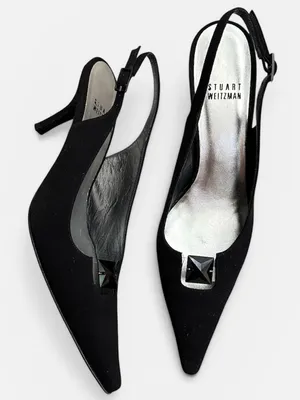 STUART WEITZMAN Vintage Classic Slingback Pointed Toe Kitten Heels Black Sz. 8 thumbnail 2