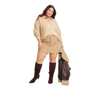 NWT Universal Thread Womens Long Sleeve Polo Shirt 92452282 Tan Brown XXL thumbnail 3
