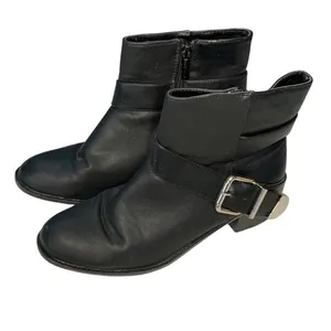 Breckelles belted boots black moto biker 7.5 comfort low heel‎ edgy comfort thumbnail 2