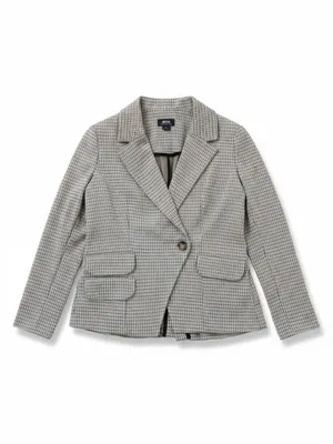 Maeve Anthropologie Collegiate‎ Knit Blazer Asymmetrical Check Brown Small NWT thumbnail 2