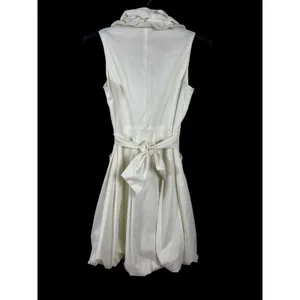 Samuel Dong Bubble Hem Dress M Ivory Ruffle Draped Collar Belted Cocktail thumbnail 4