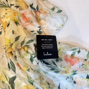 Lulus Yellow Floral Tiered Maxi Dress M Cottagecore Wedding Guest Chiffon NWT thumbnail 7