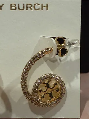 Tory Burch | Gold Plated & Pave Crystal Spiral Logo Drop Earrings | Medium thumbnail 3
