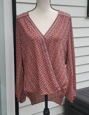 Max Studio Faux Wrap High-Low waist V-Neck Blouse thumbnail 1