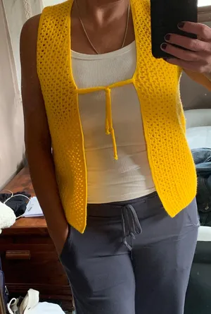 Bright And Cheerful Yellow Lace Front Sweater Vest thumbnail 1