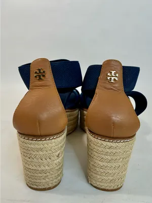 Tory Burch Frieda Espadrille Wedge Sandals in Navy Blue and Tan size 9 thumbnail 7