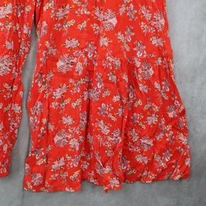 Red Floral Wide Leg Boho Y2K Cottage Pull On Straight Leg Flowy Pants Medium thumbnail 5