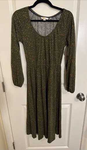 Boden Dress Womens 2 Green Floral Fit Flare Scoop Neck 3/4 Sleeve Jersey Midi thumbnail 1
