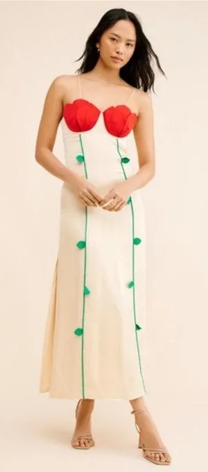 Anthropologie Farm Rio Rose shaped bodice sleeveless maxi dress Beige size small thumbnail 1