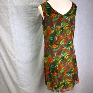 Vintage‎ Y2K Robbie Bee 100% Silk Slip Dress Abstract Olive Multi Lined Artsy M thumbnail 2