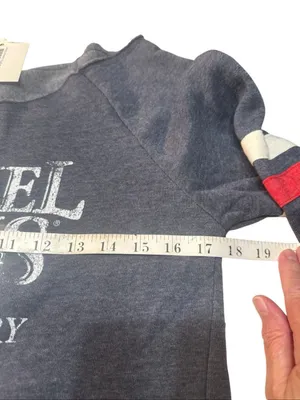 Samuel Adams Boston Brewery off-the-shoulder sweatshirt Heather Blue Sz M NWT thumbnail 5