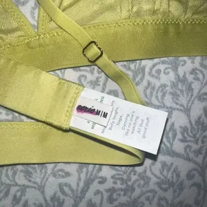 NWOT Aerie velvet stripe triangle bralette neon yellow sheer striped bra size M thumbnail 4