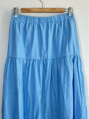 Hunter & Brown Blue Tiered Maxi Skirt Cotton Lined Elastic Waist Size Large thumbnail 2